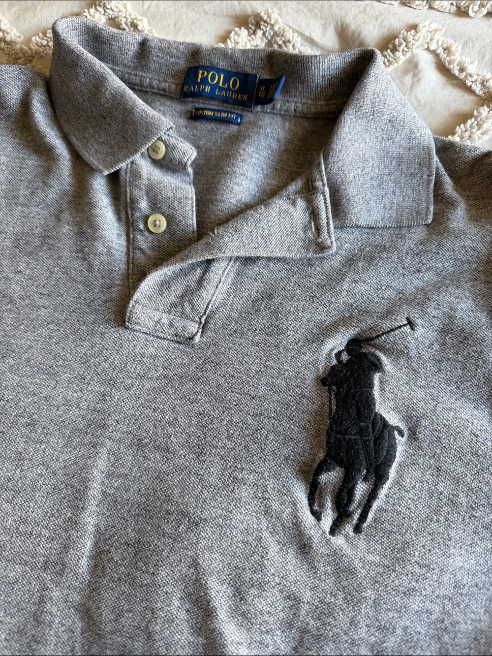 Ralph Lauren Heather Gray Polo with Navy and Gold Labels